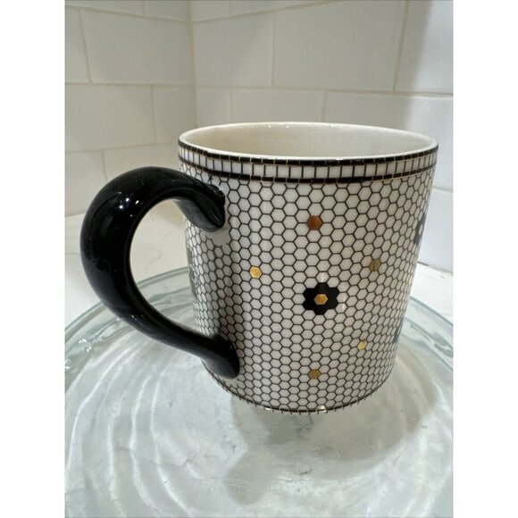 Anthropologie Mosaic Letter Initial H Mug Gold White Black - Picture 4 of 10